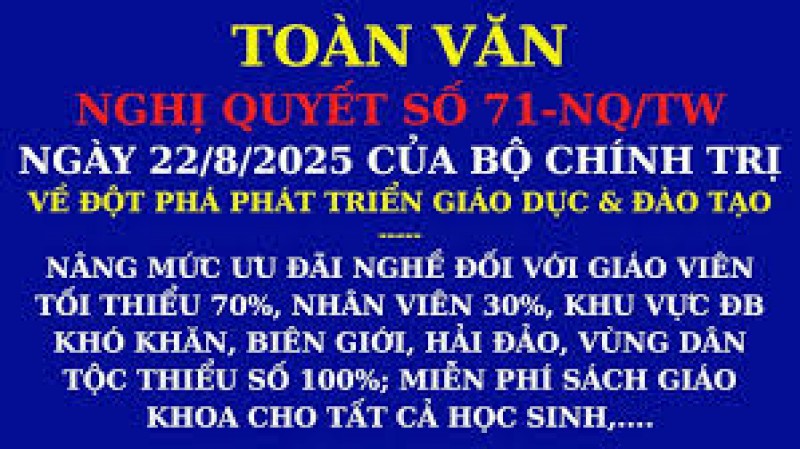 Nghị quyết số 71-NQ/TW, ngày 22/8/2025 của Bộ Chính trị về đột phá phát triển giáo dục và đào tạo
